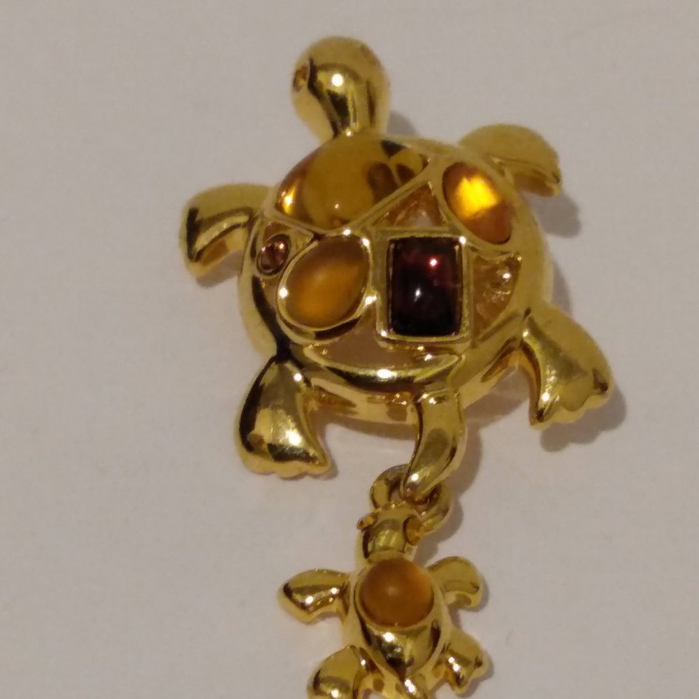 Golden Turtle Figure Dangle Baby Turtle Charm Brooch Pin
